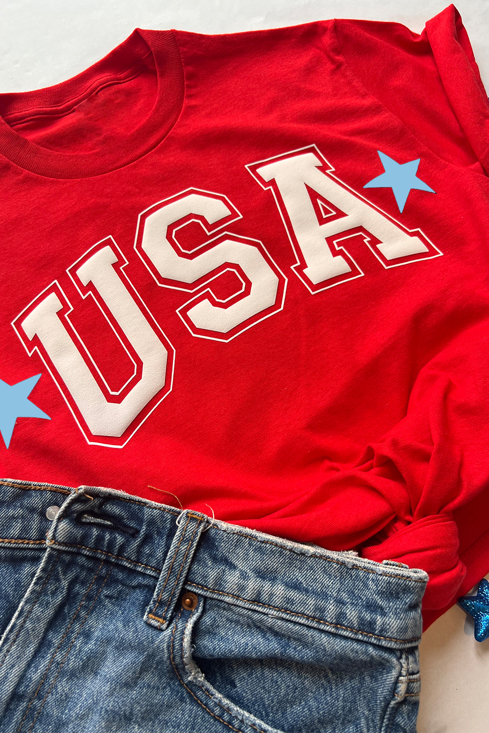 Red Star USA Print Crewneck Patriotic T Shirt - loveforevers