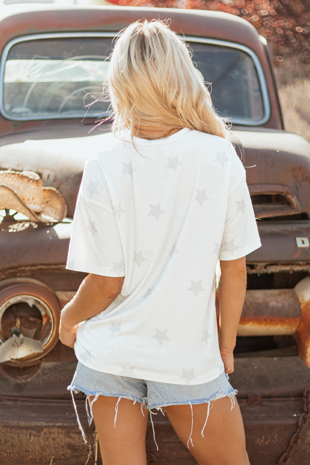 Khaki Patriotic Flag Bow Graphic Starry Round Neck T Shirt - loveforevers
