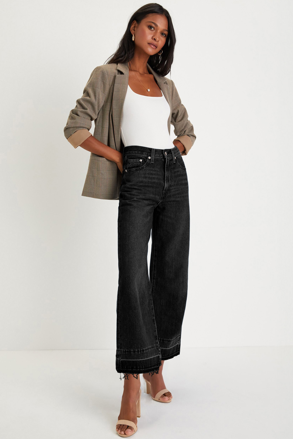 Gray Raw Hem Straight Leg Loose High Waist Jeans - loveforevers