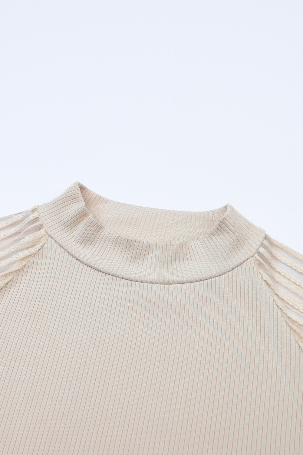Gray Striped Mesh Long Sleeve Crewneck Ribbed Top - loveforevers