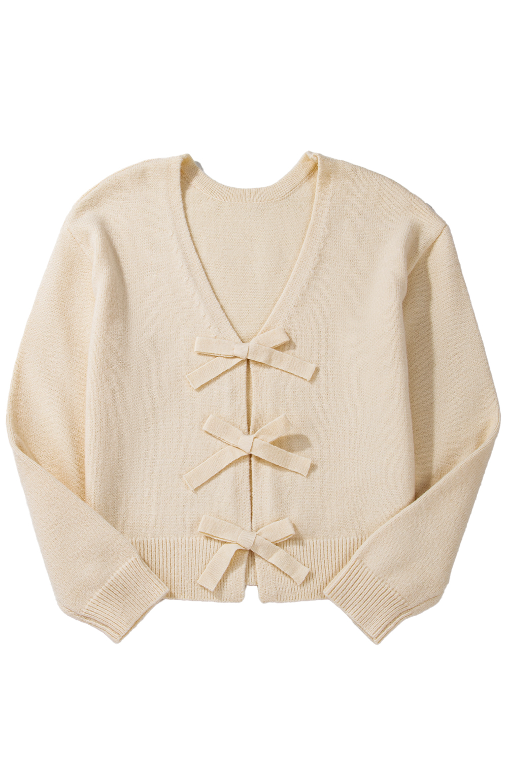 Jet Stream Bowknot Front Loose V Neck Knitted Cardigan - loveforevers