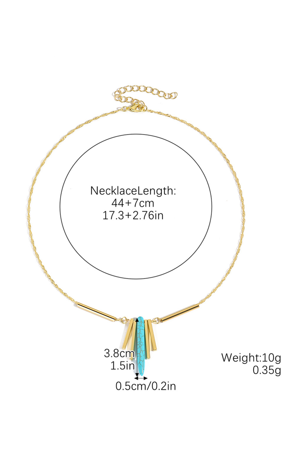 Gold Turquoise Metal Bars Chain Necklace - loveforevers