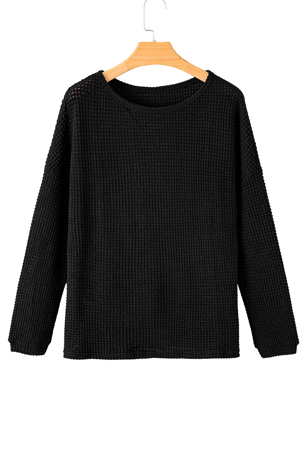Green Waffle Knit Drop Shoulder Long Sleeve Top - loveforevers