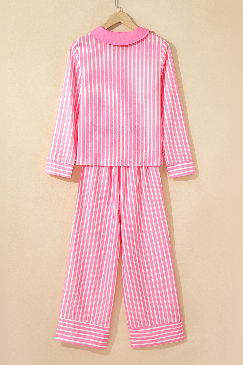 Pink Stripe Buttoned Front Long Sleeve Top and Pants 2 Piece Sleepwear - loveforevers