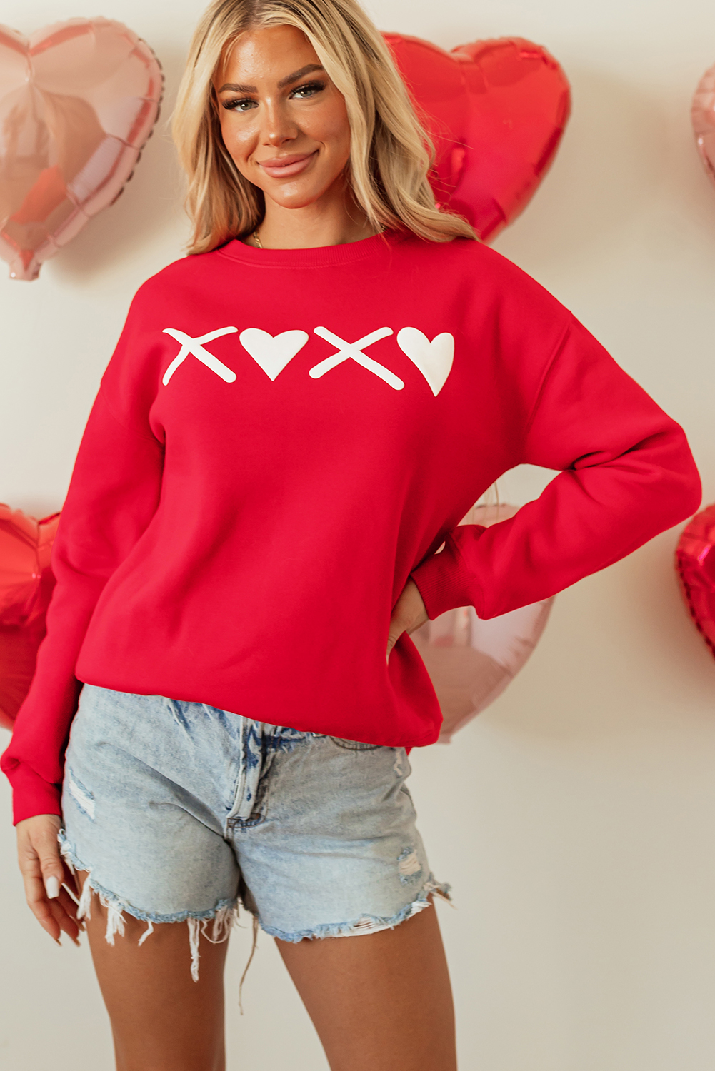 Pink LOVER Puff Print Drop Shoulder Pullover Sweatshirt - loveforevers