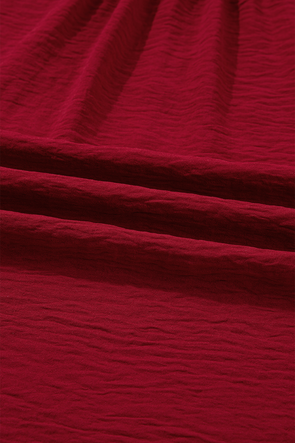 Burgundy Notched Neck Shirred Cuff Long Sleeve Blouse - loveforevers