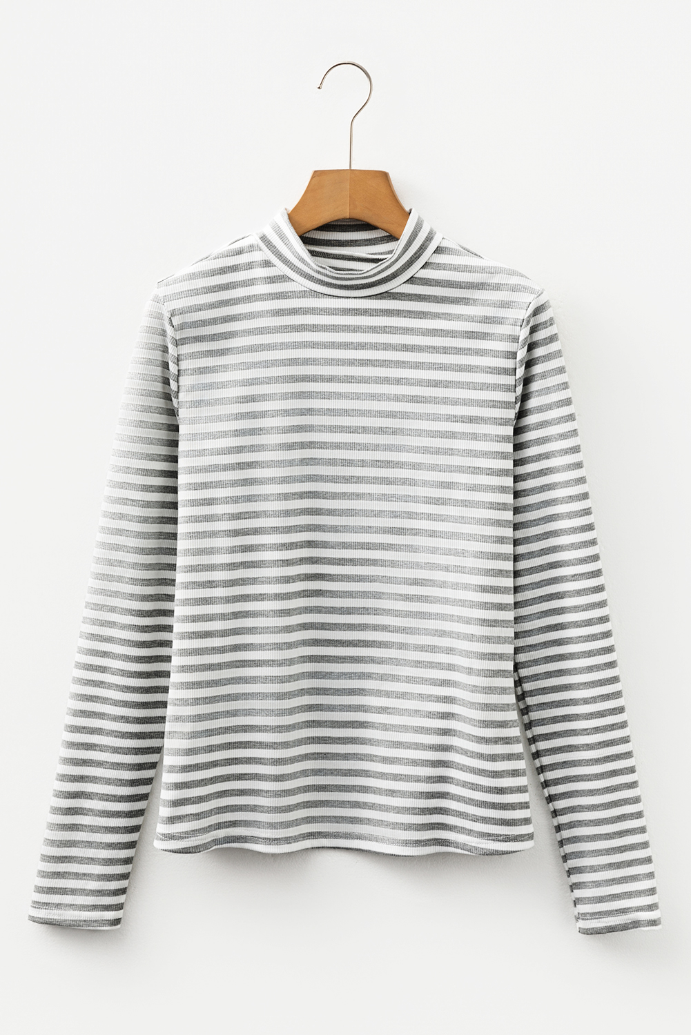 Gray Stripe Ribbed High Neck Slim Fit Long Sleeve Top - loveforevers