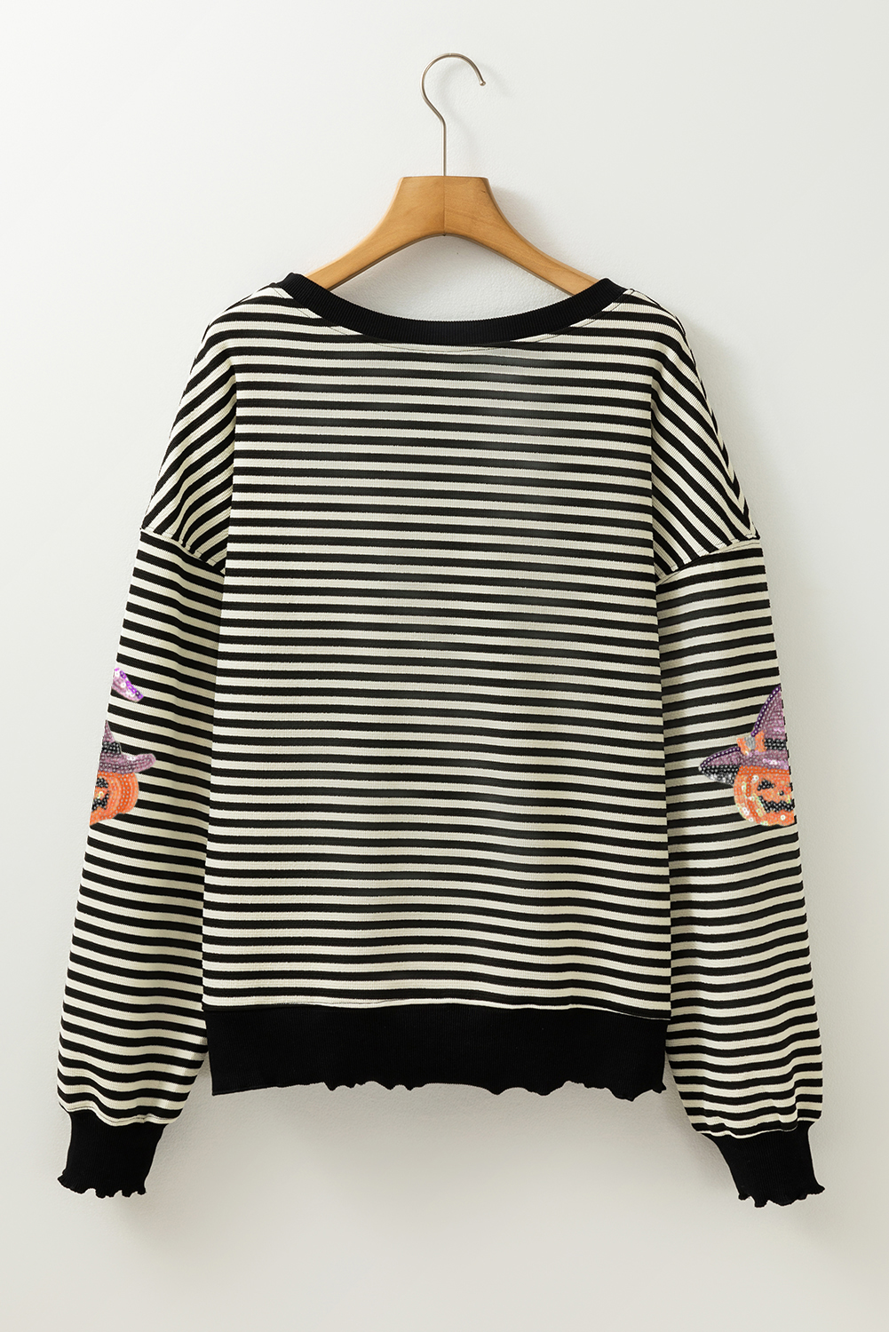 Black Stripe Halloween Pumpkin Shimmer Pattern Casual Top - loveforevers