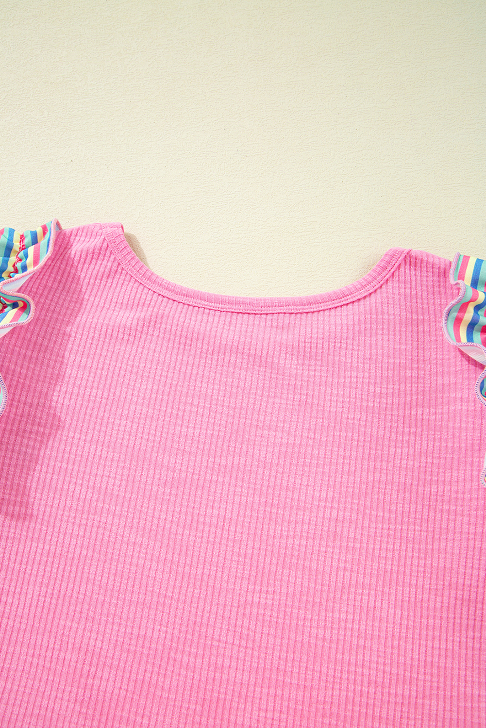 Bonbon Striped Ruffle Flutter Sleeve Ribbed Blouse - loveforevers