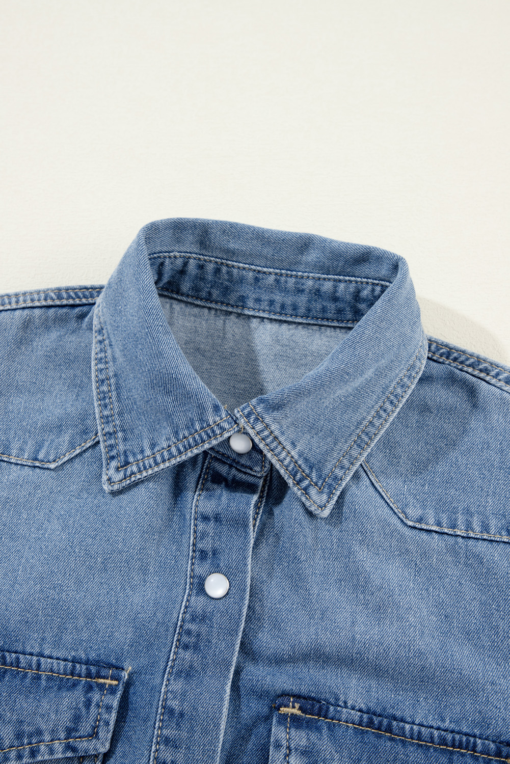 Dusk Blue Flap Pockets Slim Buttoned Denim Shirt - loveforevers