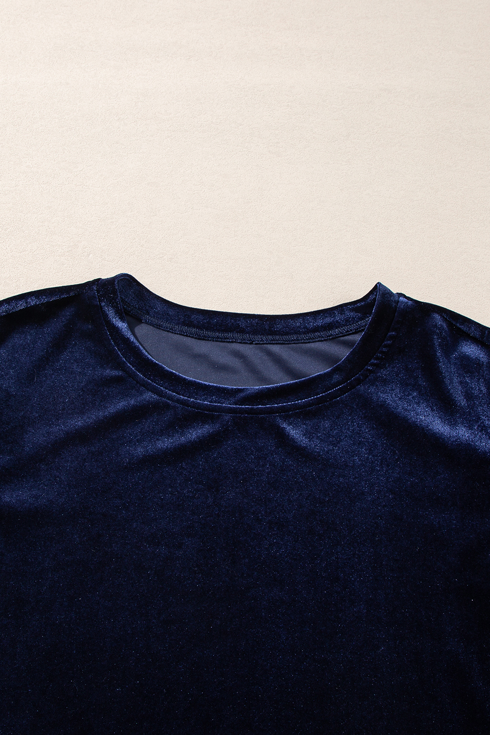 Navy Blue Solid Velvet Ruffled Two Piece Pants Set - loveforevers