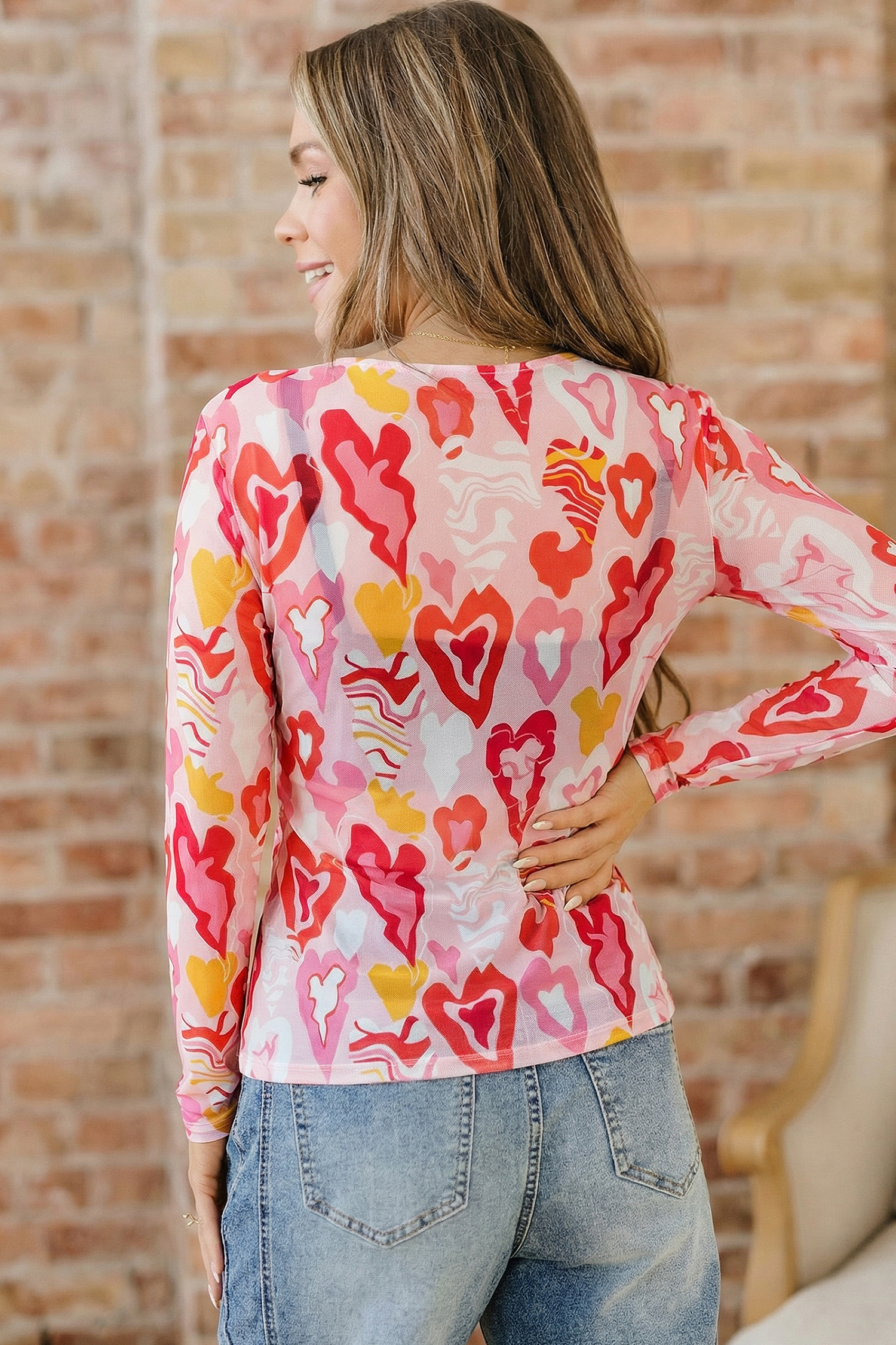 Rose Valentine Heart Mesh Long Sleeve Top - loveforevers