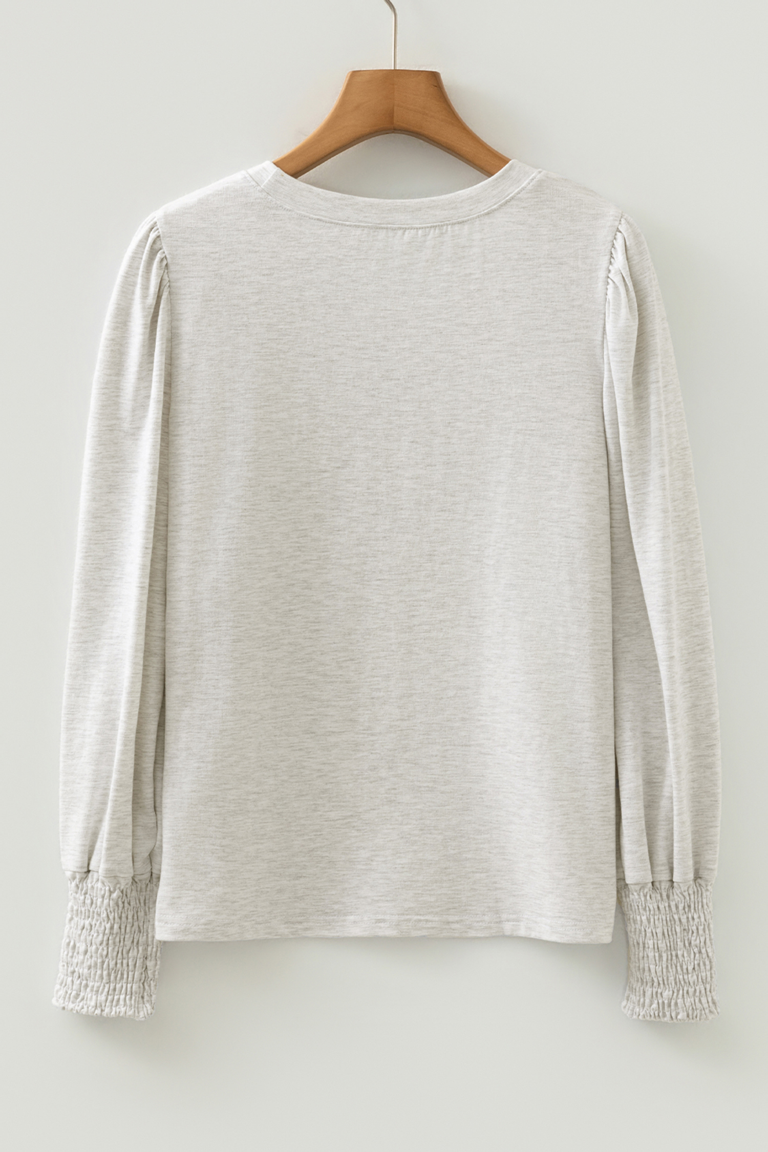 Oatmeal Shirred Cuffs Puff Sleeve Peasant Top - loveforevers