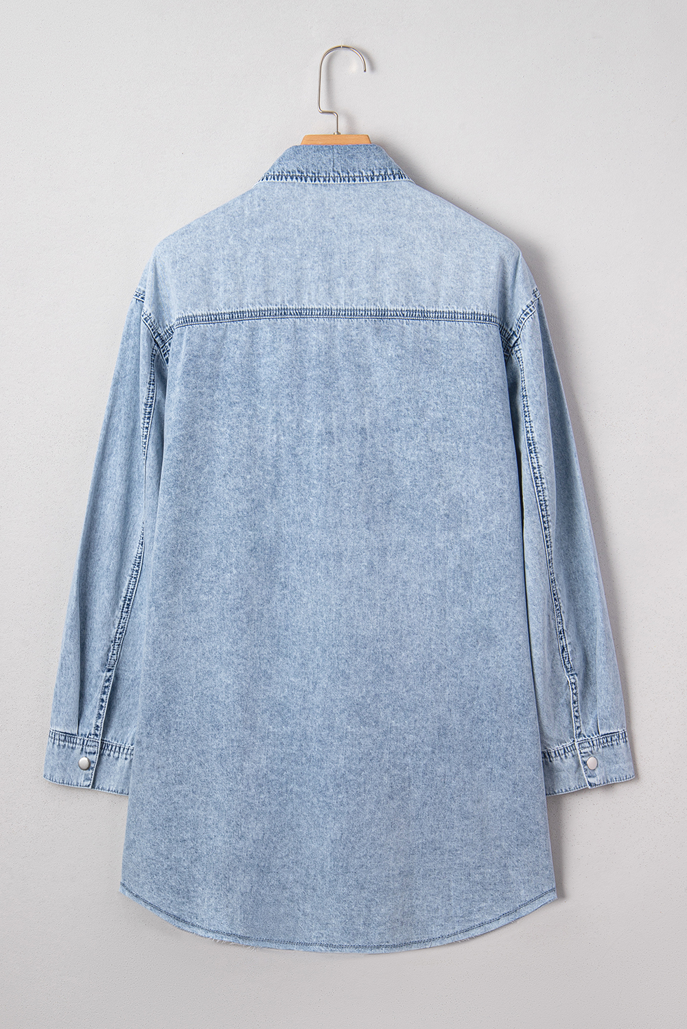 Blue Beau Chest Pocket Raw Hem Denim Loose Shirt Dress - loveforevers