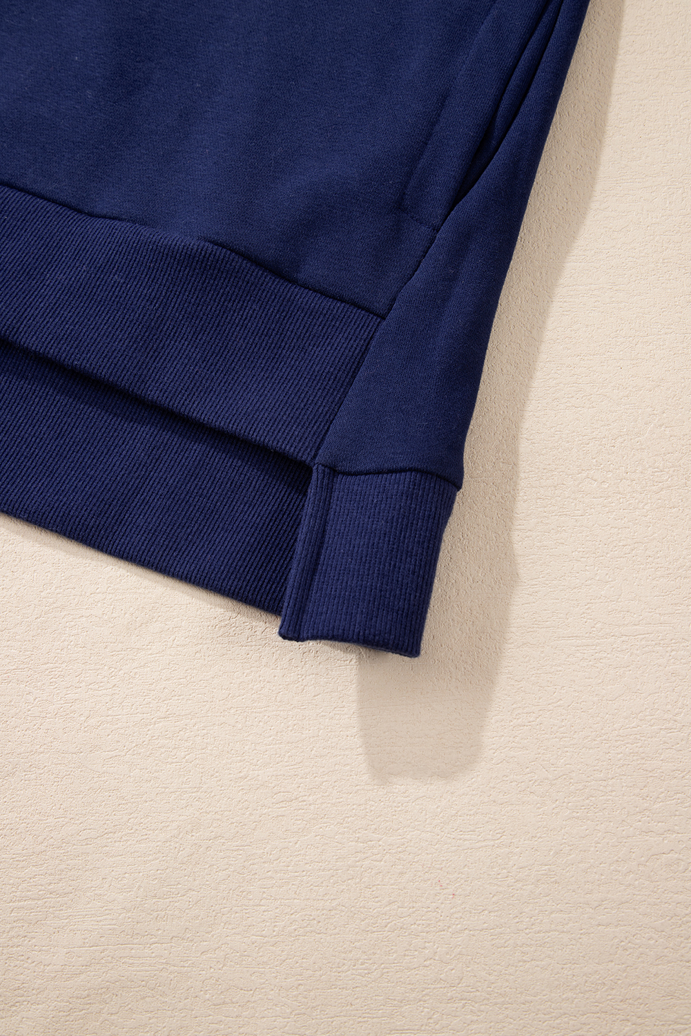 Navy Blue Solid O Neck High Low Hem Pullover Sweatshirt - loveforevers