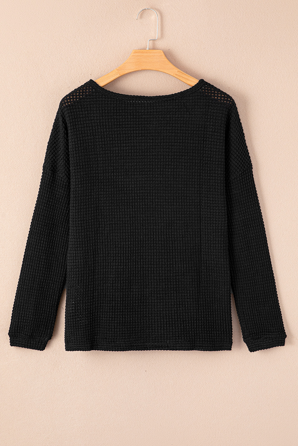 Green Waffle Knit Drop Shoulder Long Sleeve Top - loveforevers