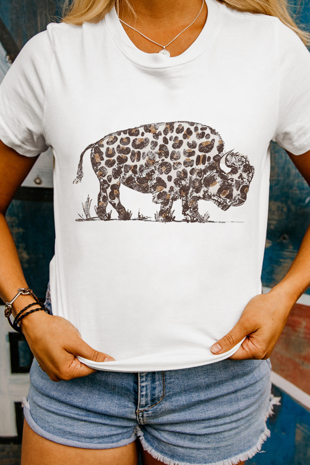 White Leopard Western Buffalo Graphic Tee - loveforevers