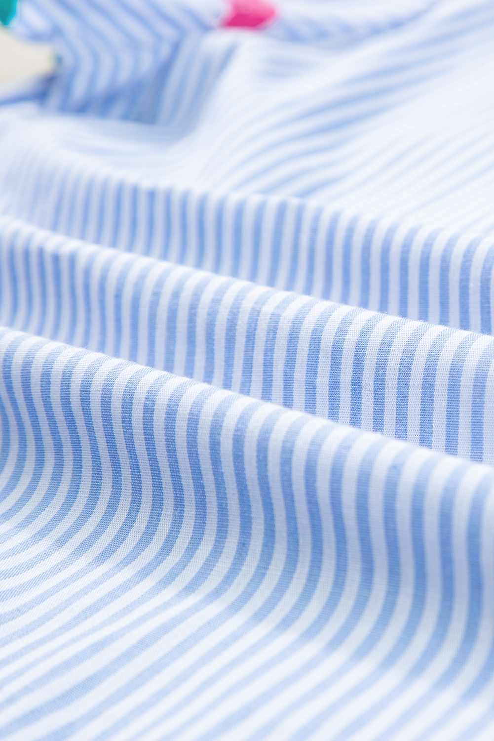 Sky Blue Stripe Ricrac Trim Split Neck Striped Ruffled Sleeve Blouse - loveforevers