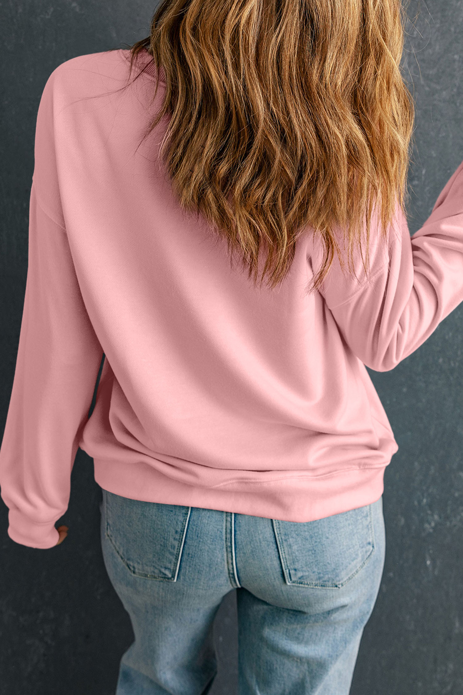 Pink XOXO Sequin Heart Patched Valentines Day Drop Shoulder Sweatshirt - loveforevers