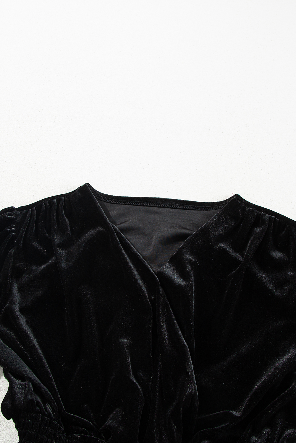 Black Velvet Long Sleeve Surplice High Waist Mini Dress - loveforevers