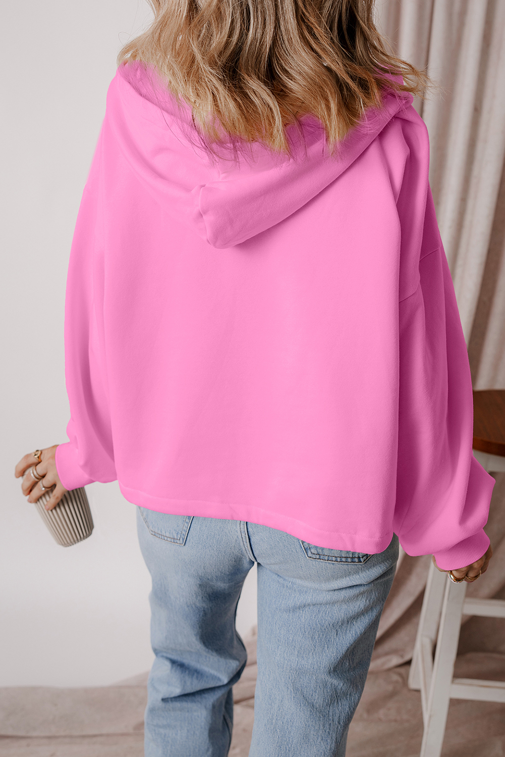 Bonbon Fleece Lined Half Zipper Kangaroo Pockets Loose Hoodie - loveforevers