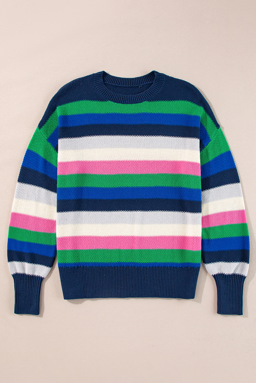 Bright Green Rainbow Striped Crew Neck Drop Shoulder Sweater - loveforevers