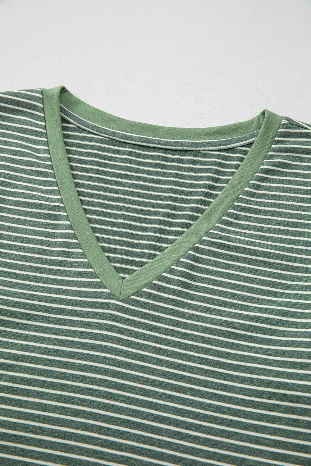 Green Stripe V Neck Stretchy Long Sleeve Top - loveforevers