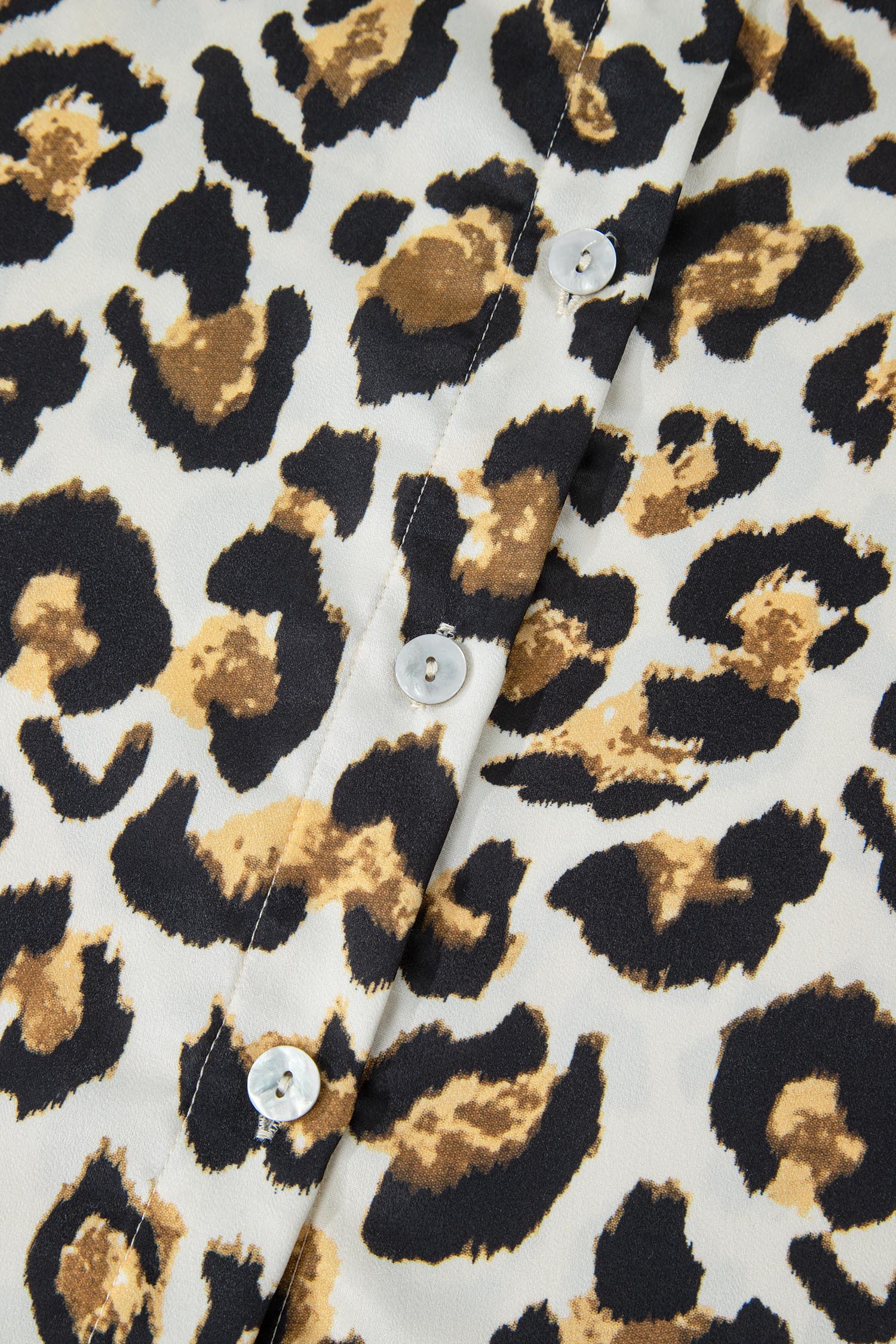 Khaki Leopard Print Ruffle Trim 3/4 Sleeve Loose Shirt - loveforevers