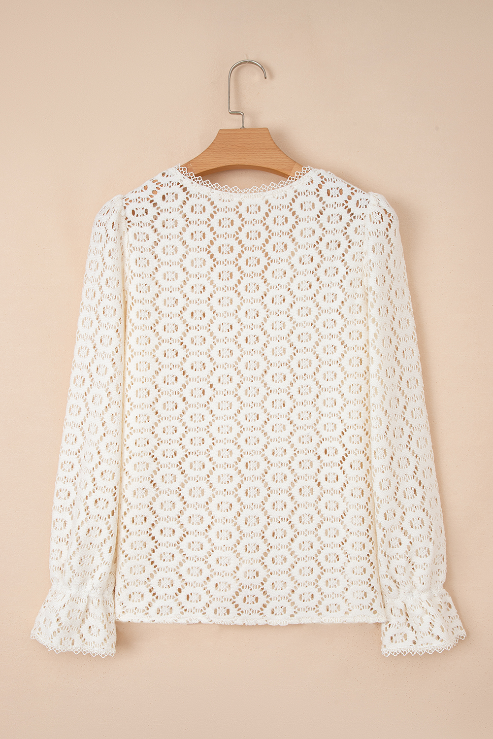 Beige Flower Lace V Neck Ruffled Sleeve Top - loveforevers