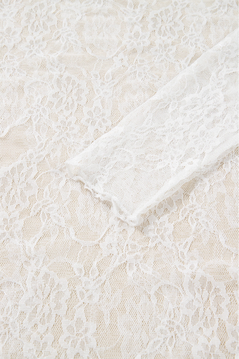 White Sheer Lace Mesh Mock Neck Slim Fit Long Sleeve Top - loveforevers