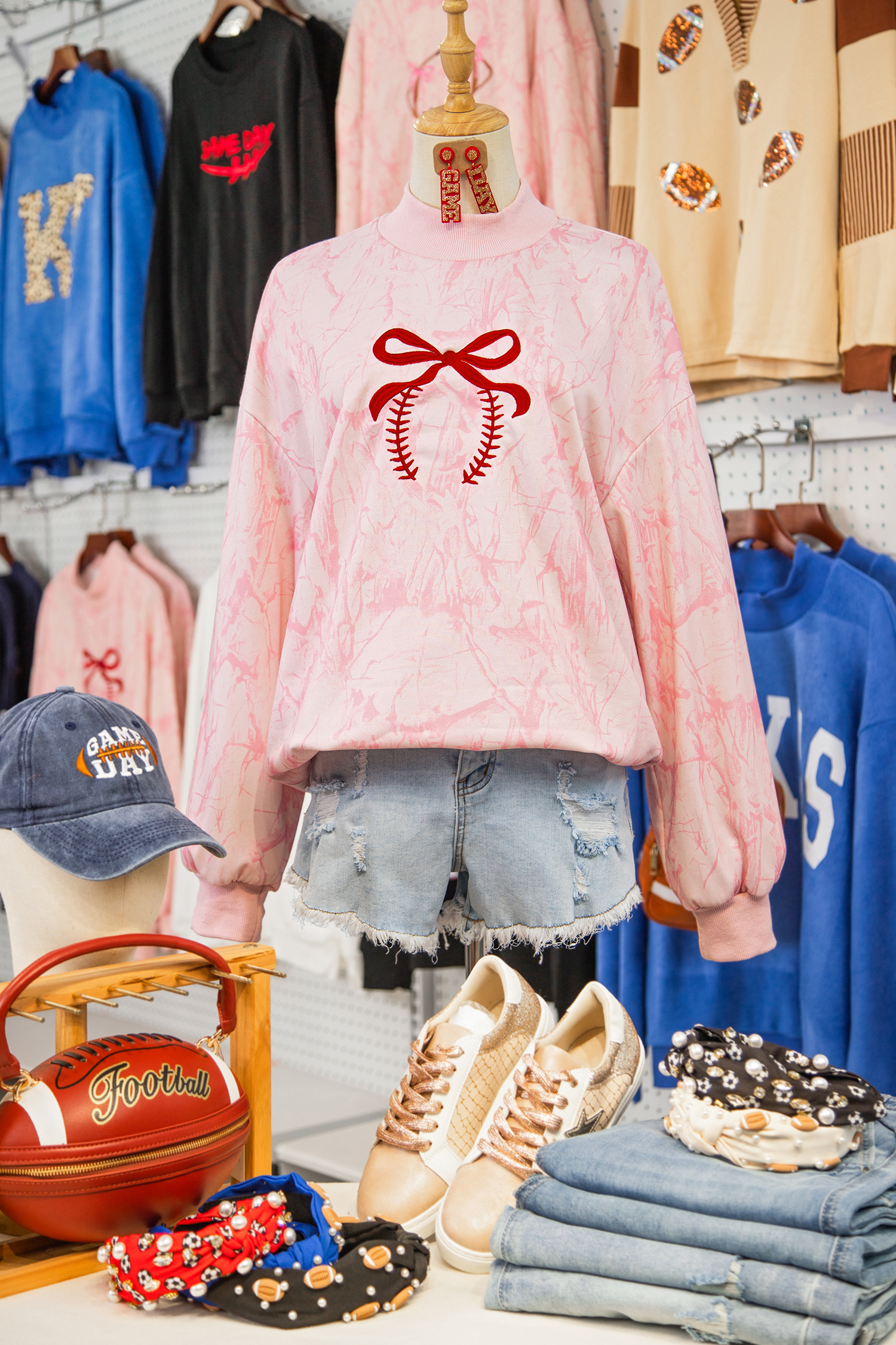 Pink Tie Dye Camo Sequin Love Heart Patched Mock Neck Sweatshirt - loveforevers