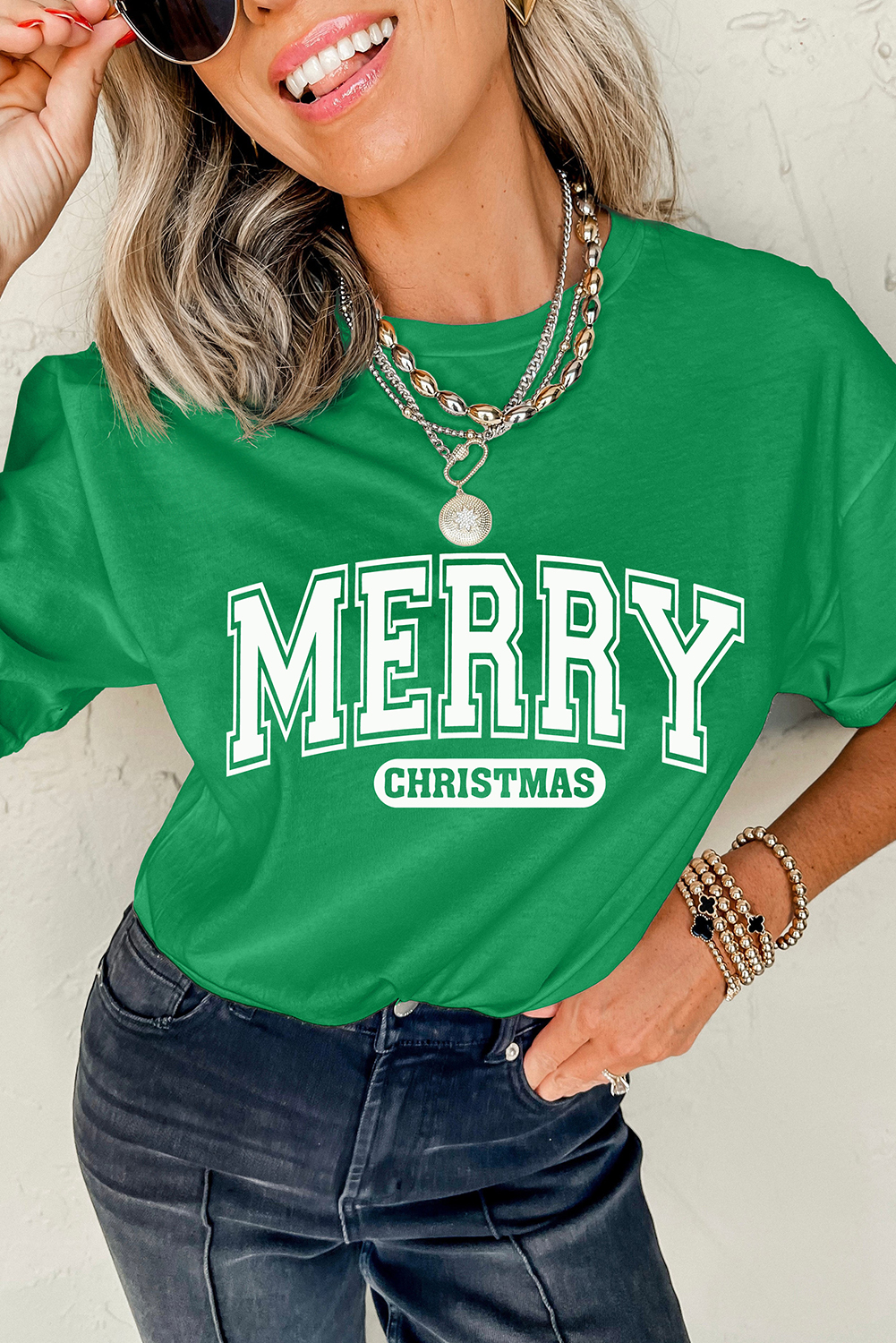 Bright Green MERRY CHRISTMAS Letter Graphic Loose T Shirt - loveforevers