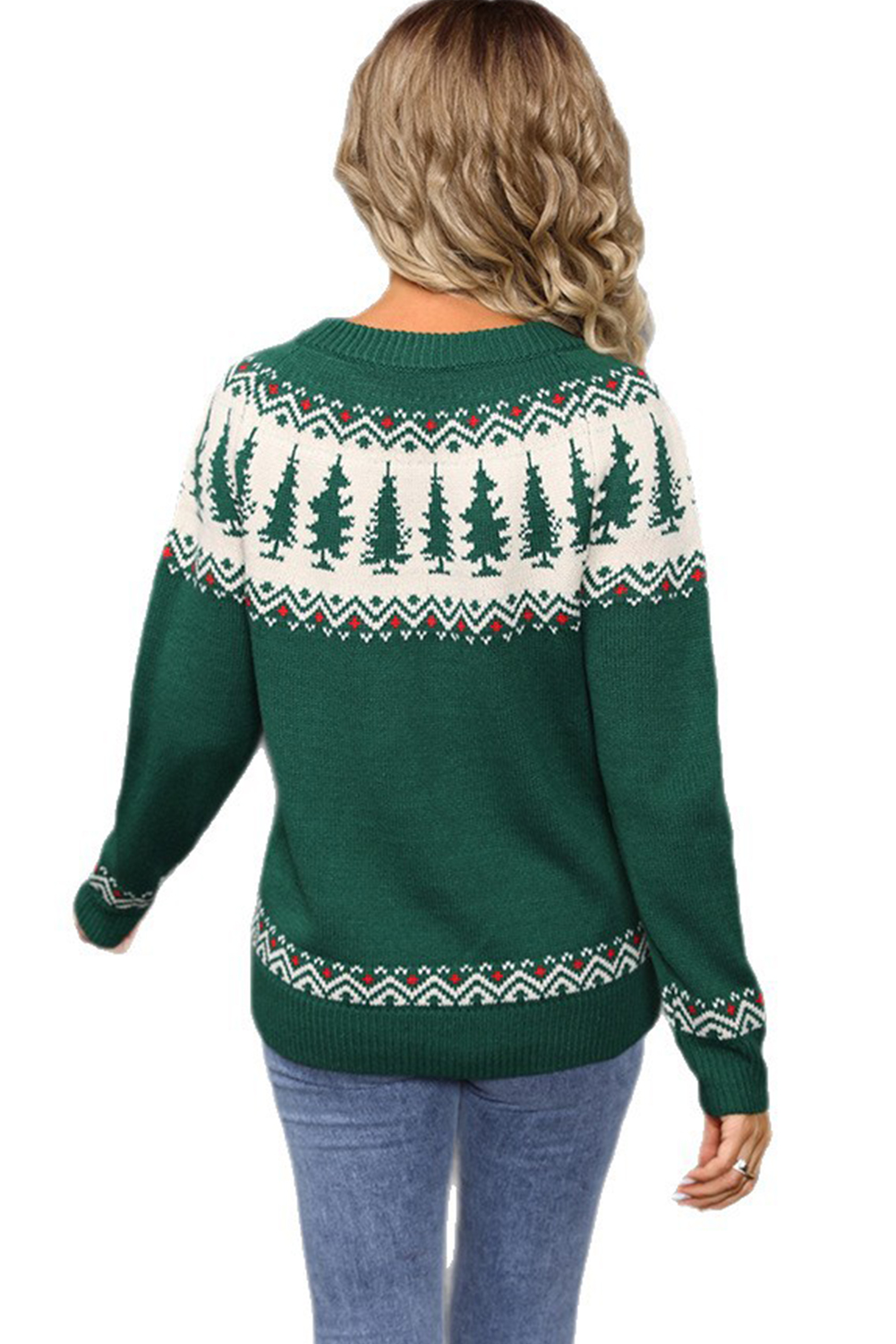 Blackish Green Christmas Tree Geometric Print Retro Sweater - loveforevers