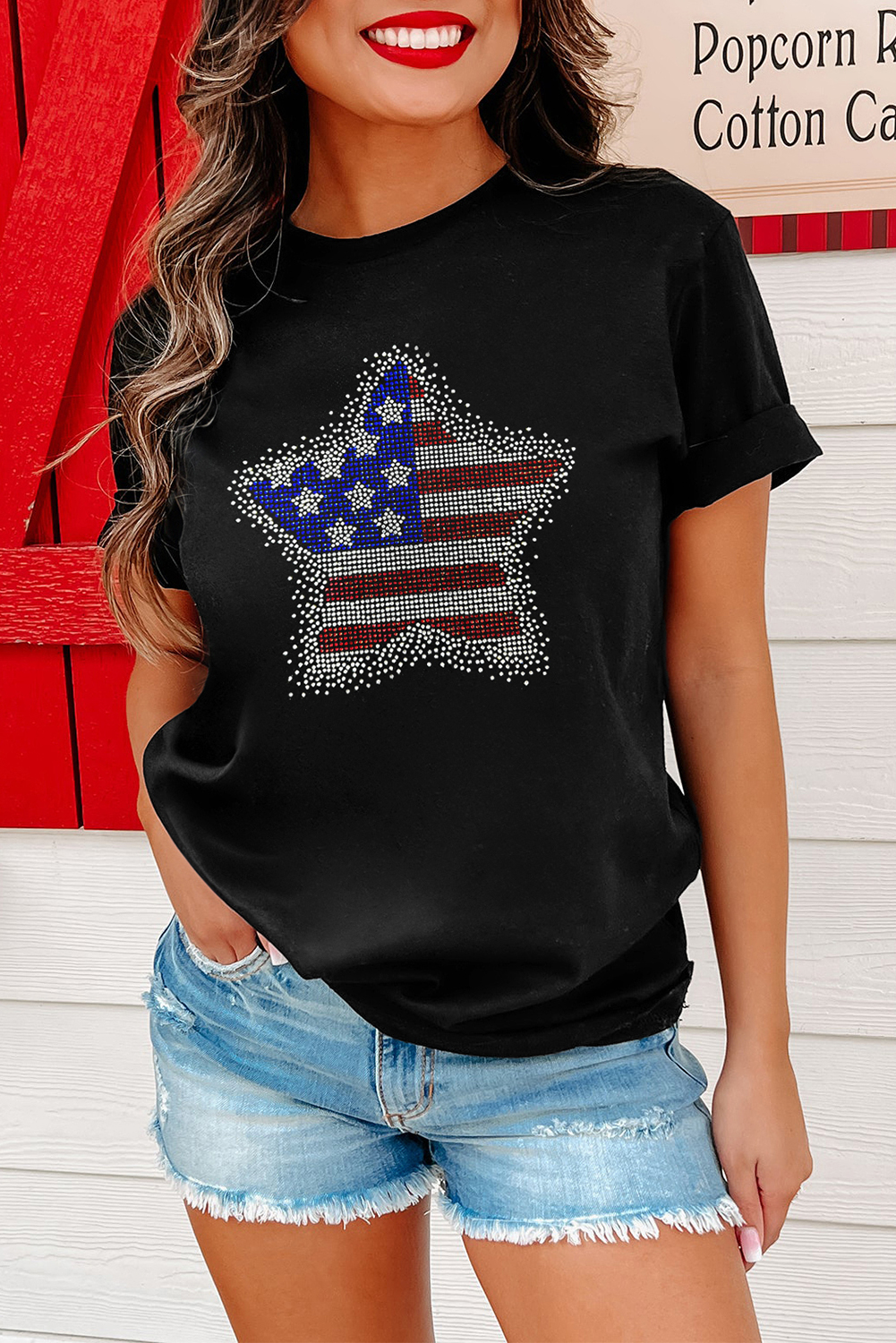 Black Flag Inspired Rhinestone Star Graphic T Shirt - loveforevers