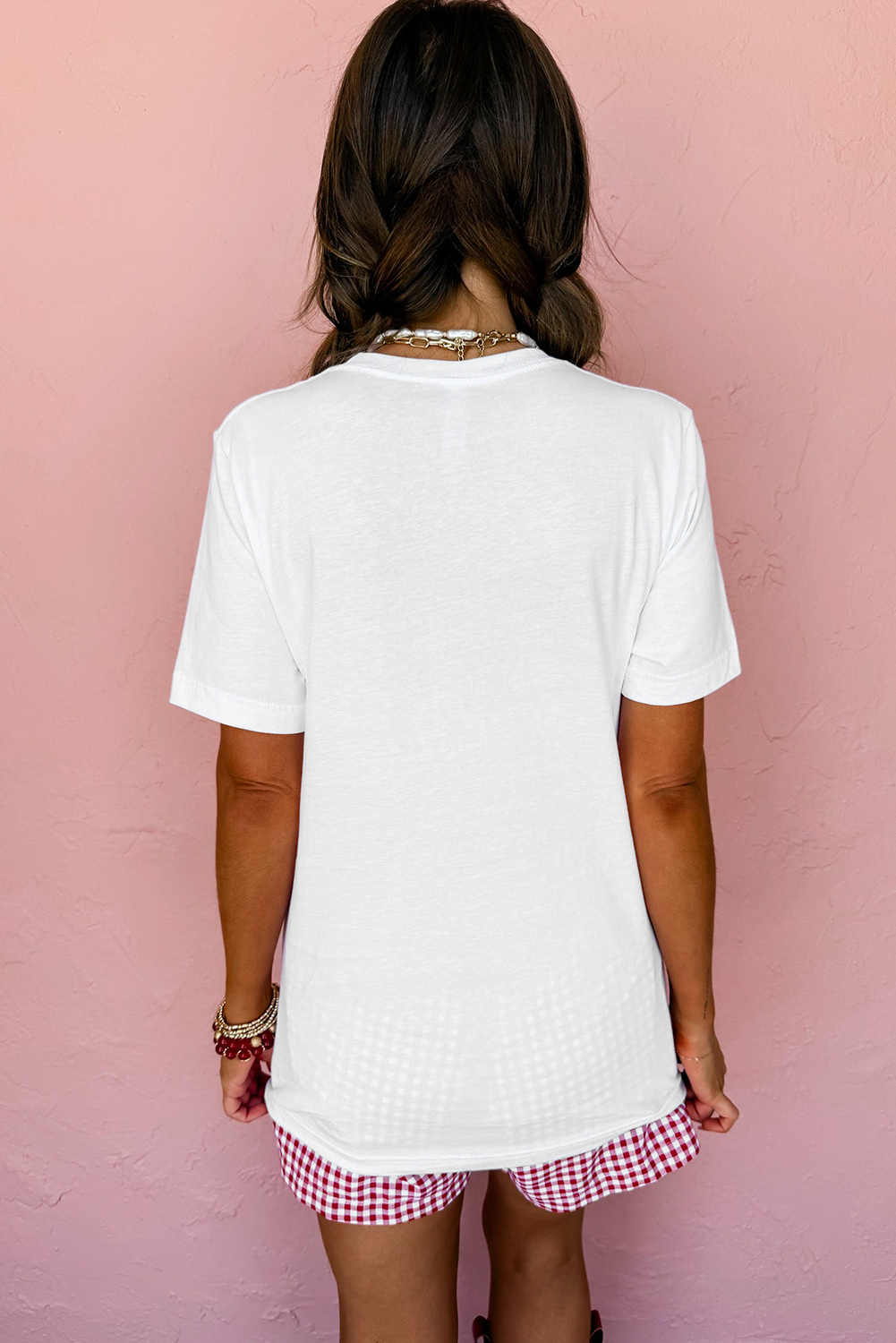 White USA Starry Letter Graphic Cotton Blend T Shirt - loveforevers