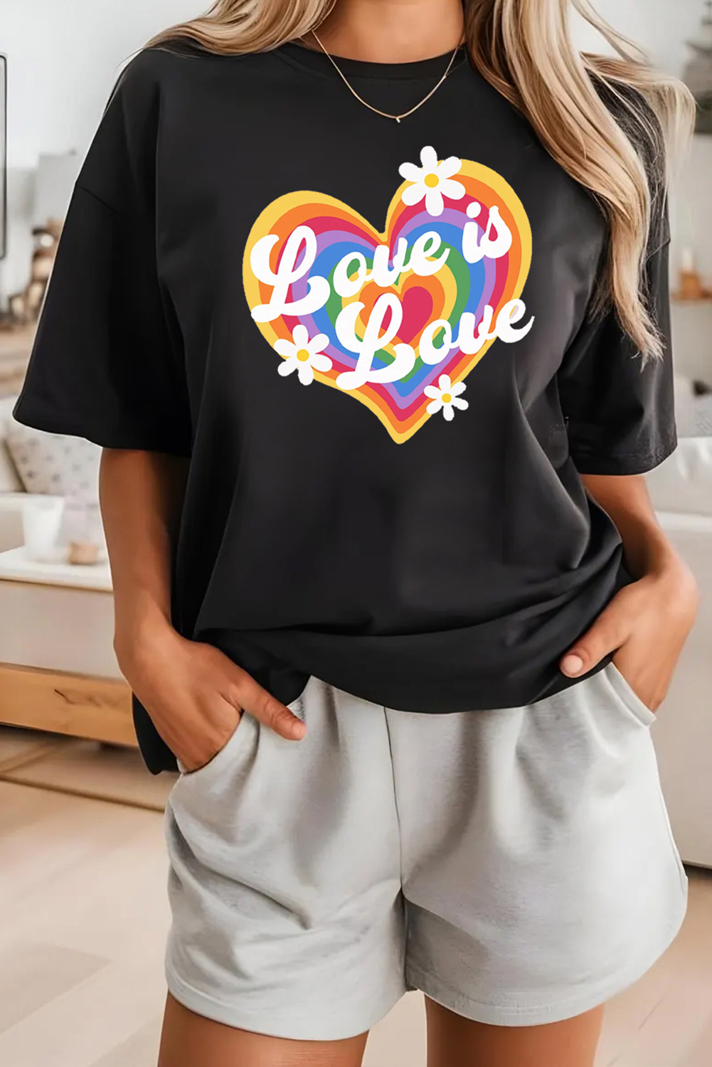 Black Love is Love Rainbow Heart Graphic Crewneck Tee - loveforevers