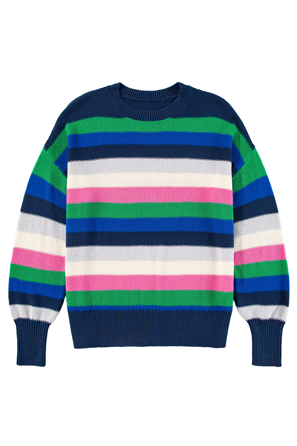 Bright Green Rainbow Striped Crew Neck Drop Shoulder Sweater - loveforevers