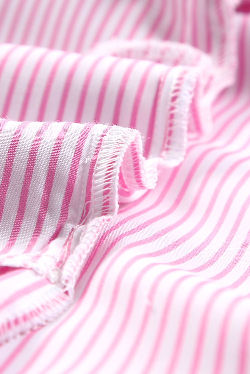 Red Stripe Smocked Cuffed Striped Boyfriend Shirt with Pocket - loveforevers