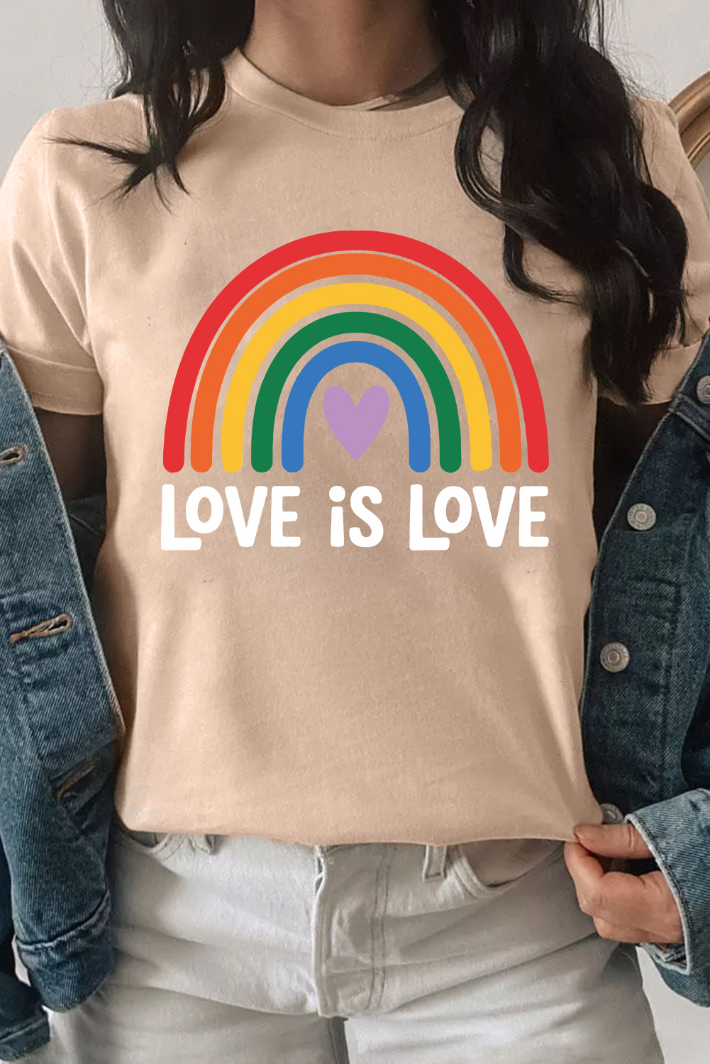 Khaki Love is Love Rainbow Heart Printed Cotton Blend T Shirt - loveforevers
