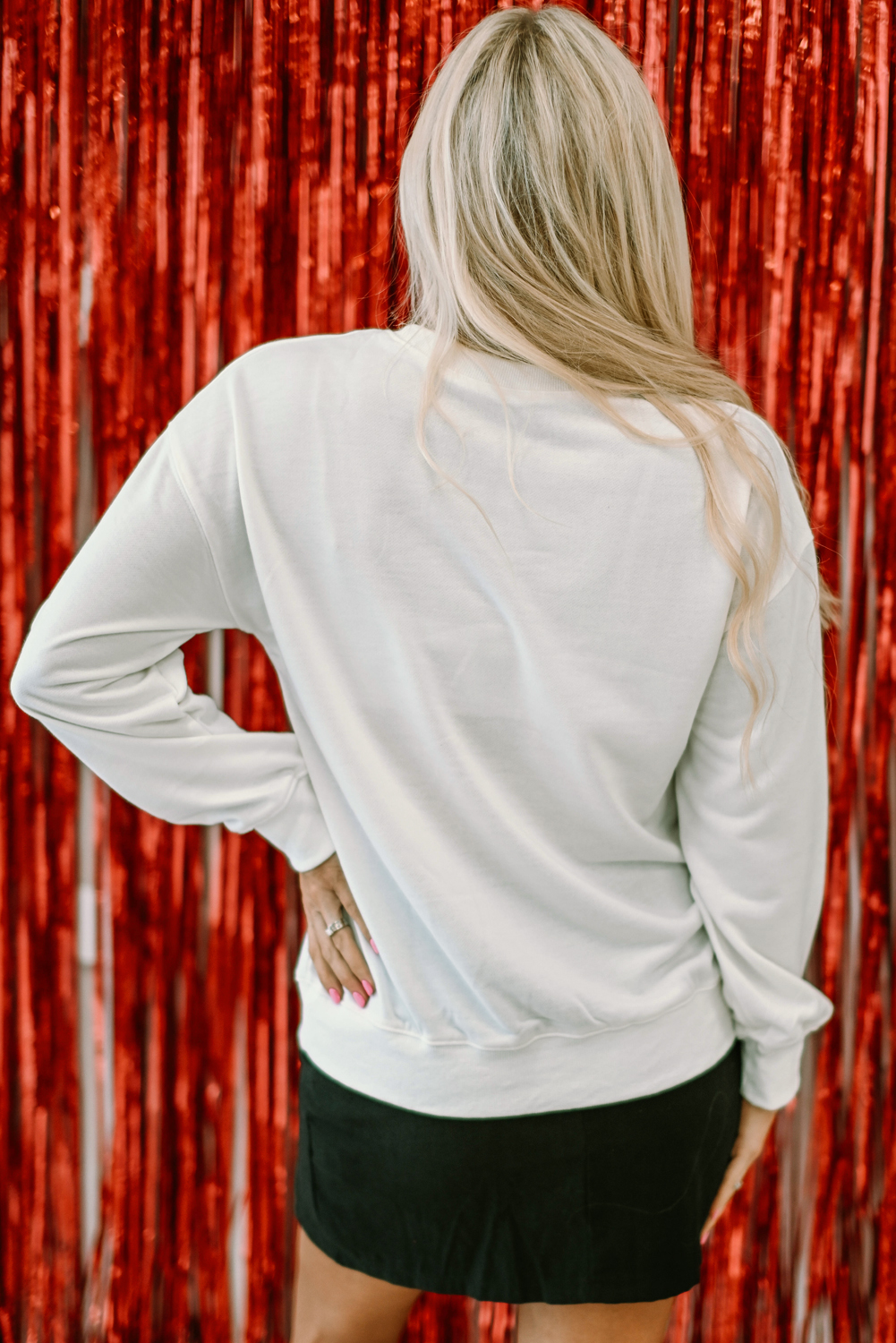 Beige Sequin Cheers Wineglasses Christmas Sweatshirt - loveforevers
