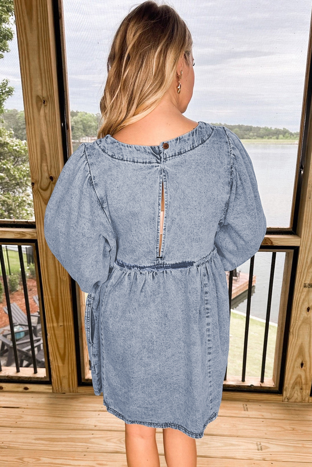 Beau Blue Light Wash High Waist Loose Fit Denim Mini Dress - loveforevers