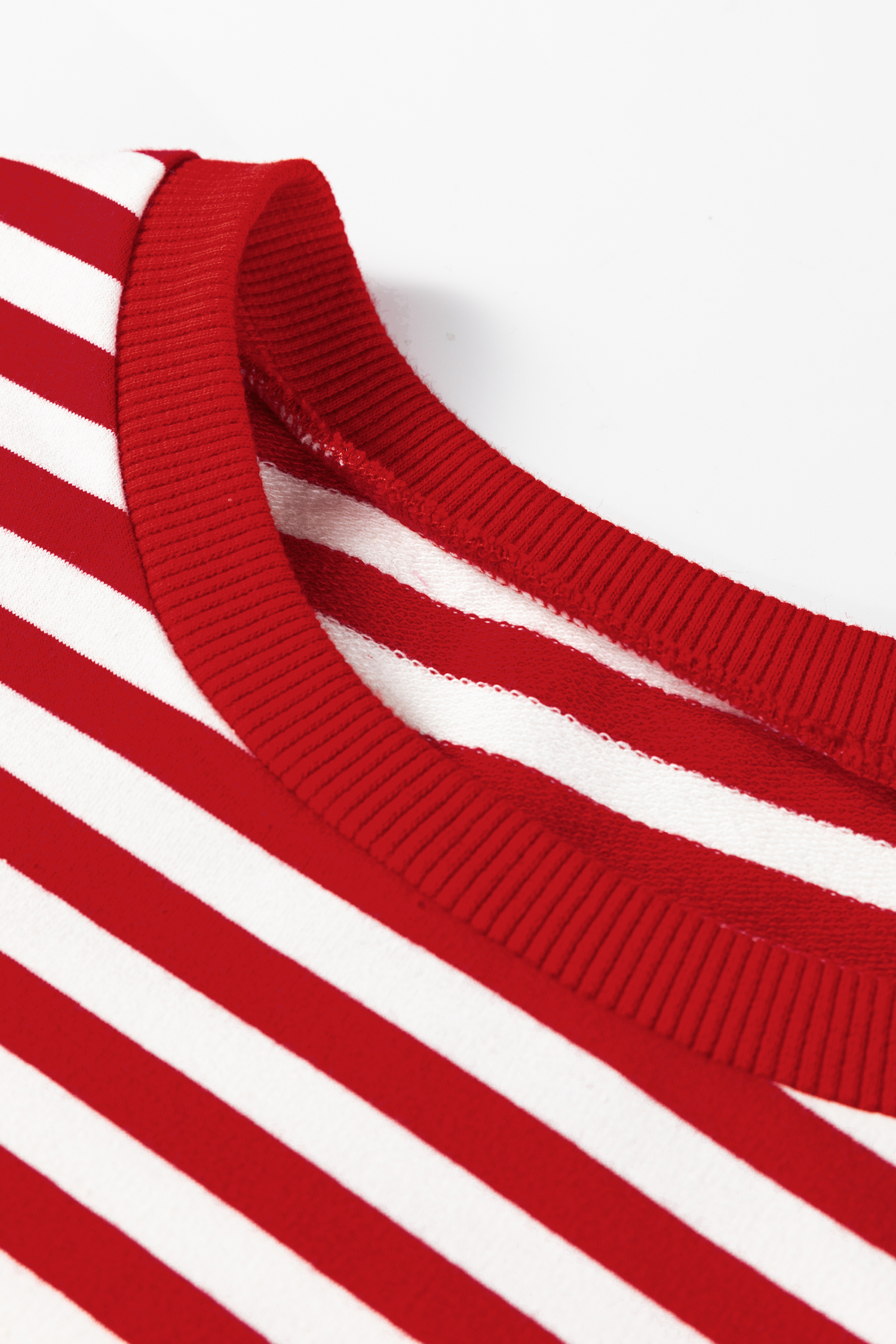 Racing Red Striped Print Drop Shoulder Lace Trim Bracelet Sleeve Loose Top - loveforevers