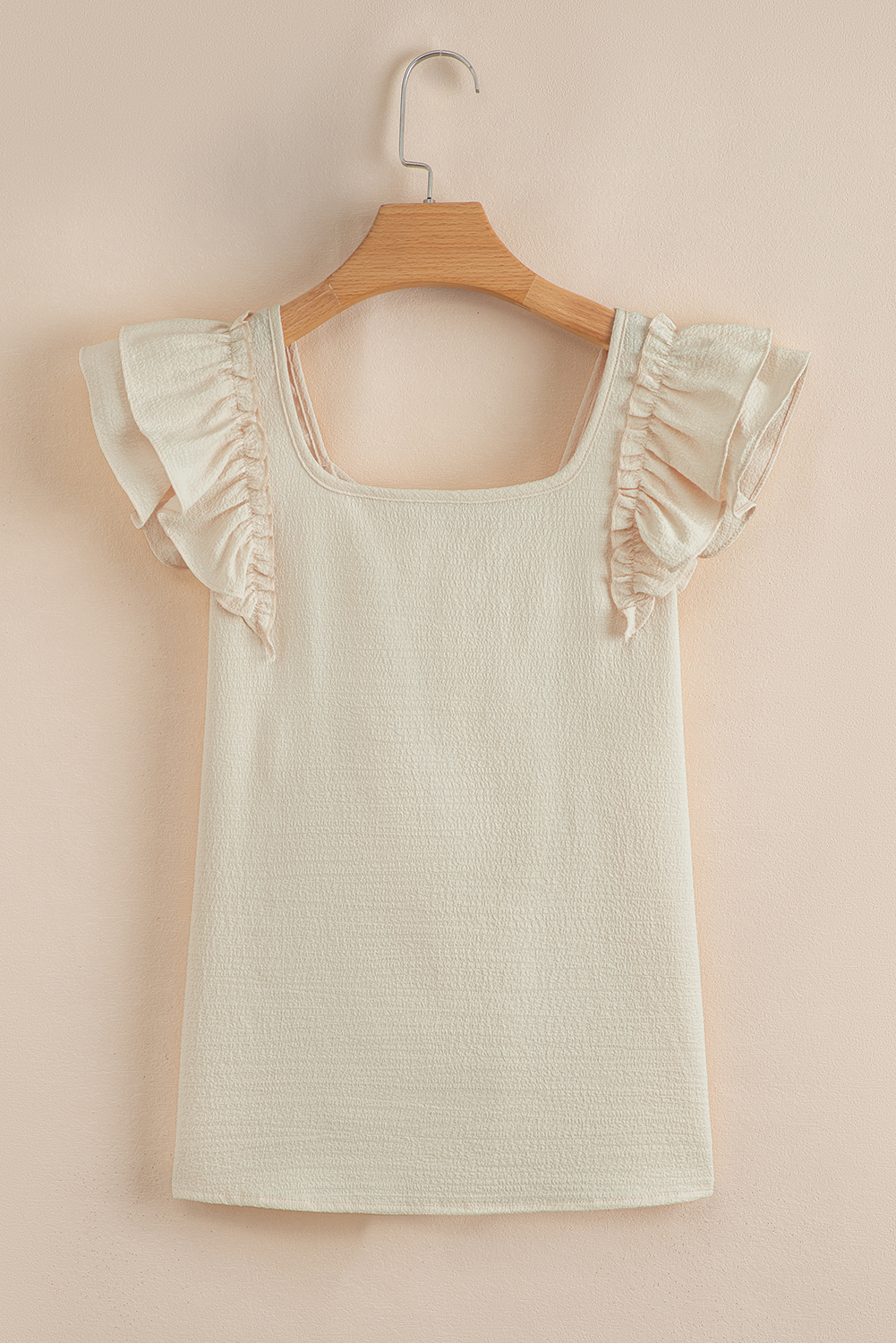 Beau Blue Textured Bow Knot Frilled Butterfly Sleeve Blouse - loveforevers