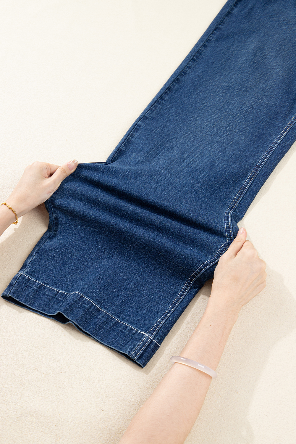 Sail Blue Stitched Waist Detail Loose Cuffed Jeans - loveforevers