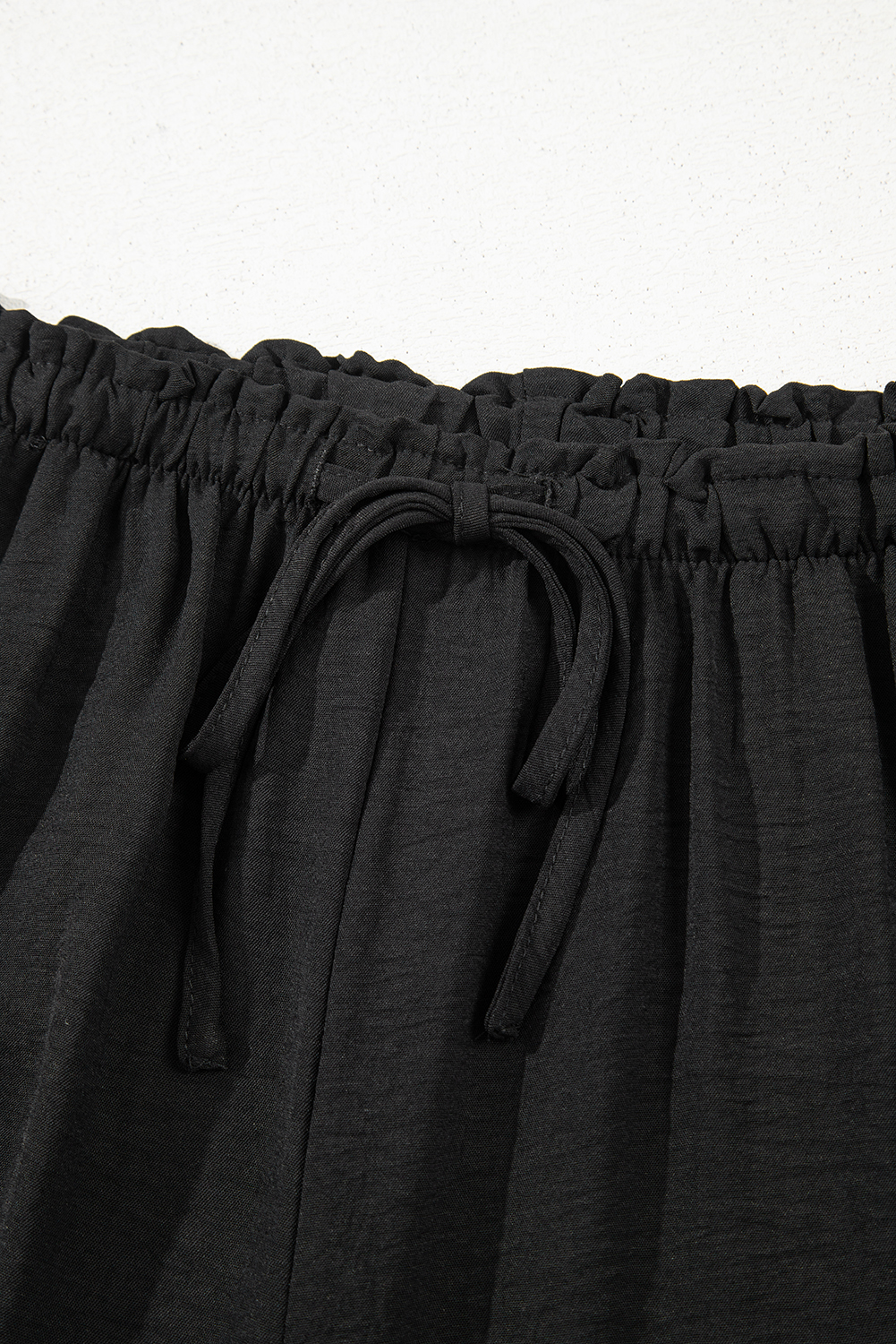 Black Drawstring Frilled Elastic Waistband Wide Leg Utility Trousers - loveforevers
