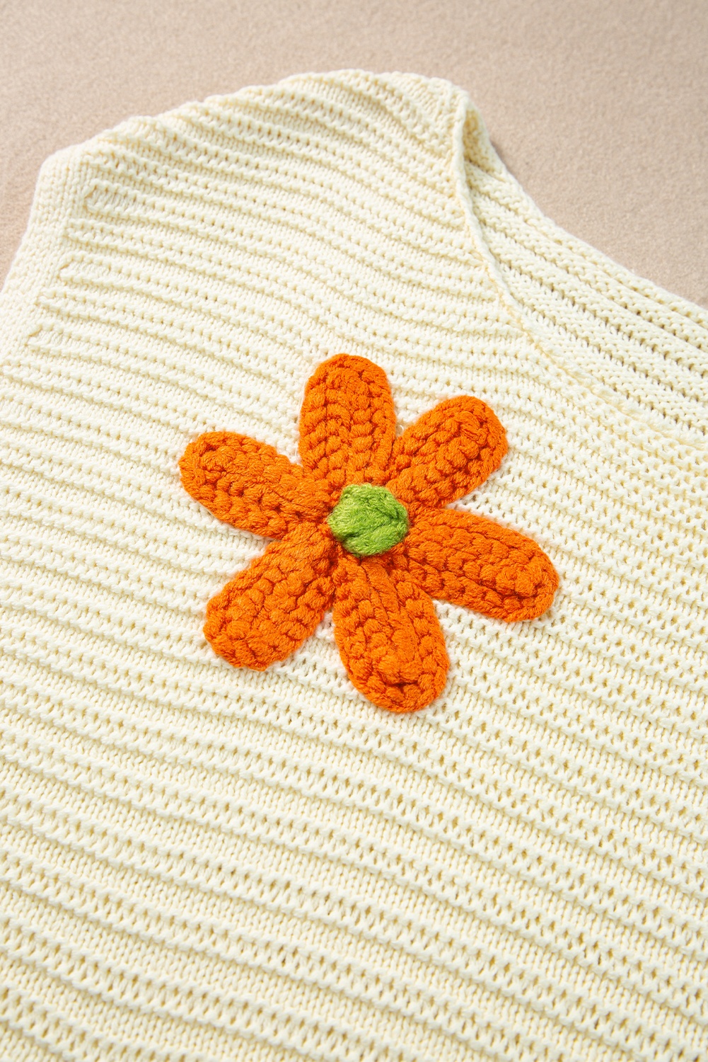 White Flower Crochet Round Neck Knitted Top - loveforevers