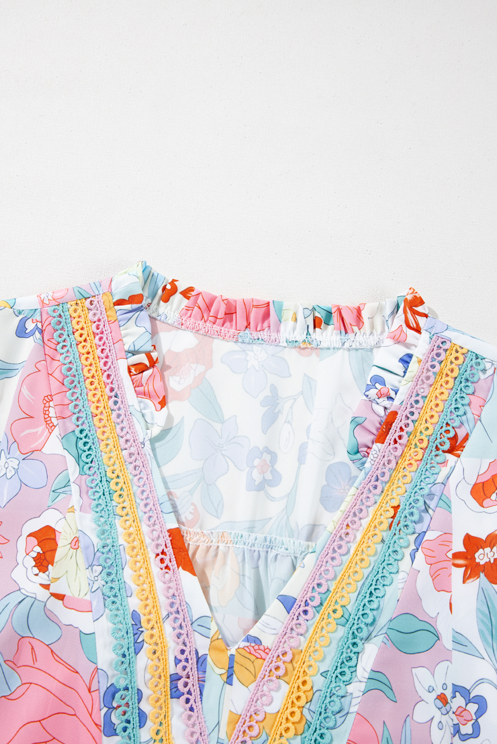 Pink Boho Flower Print Half Puff Sleeve Blouse - loveforevers