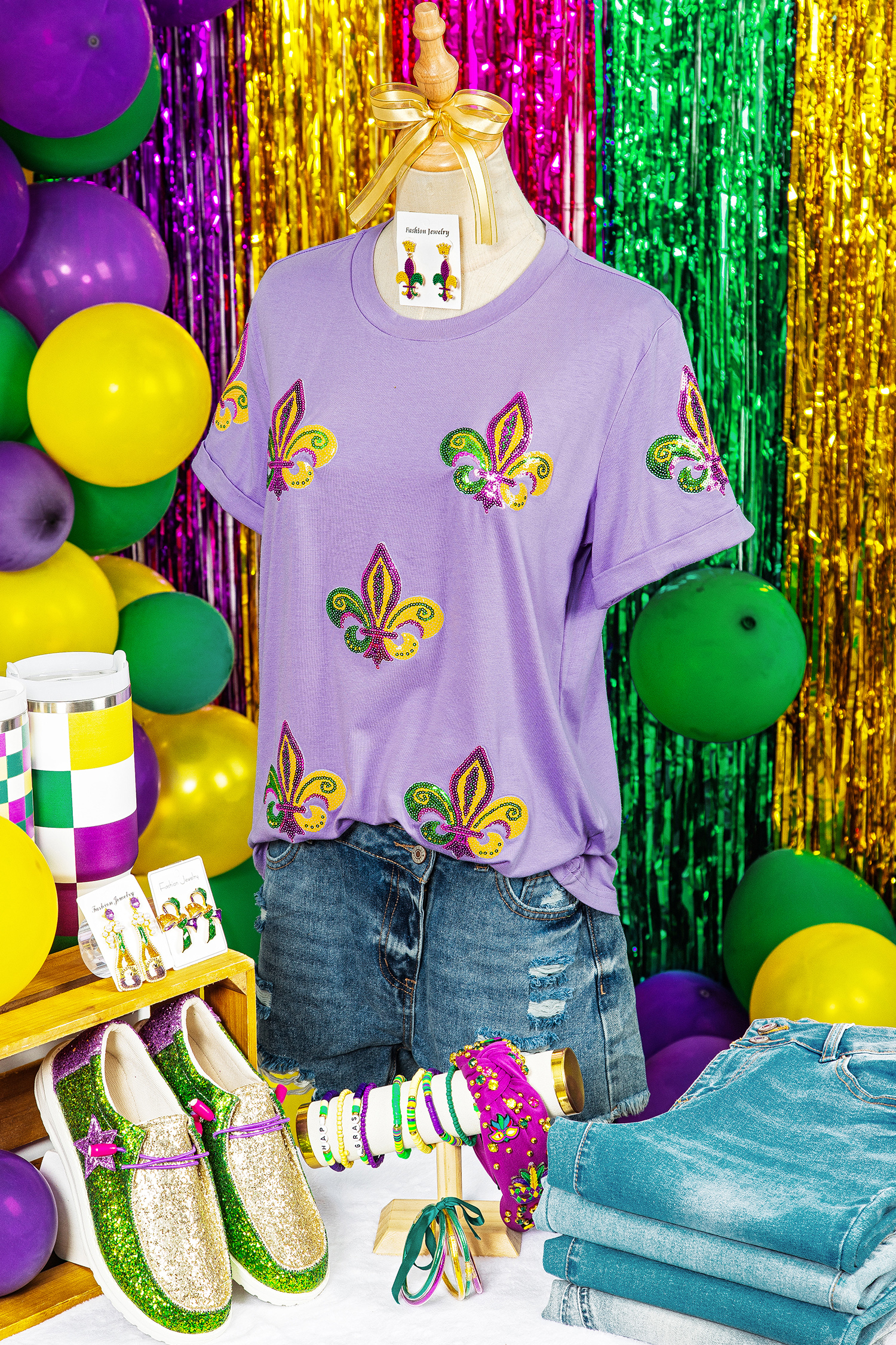 Wisteria Mardi Gras Sequined Pattern Holiday T Shirt - loveforevers