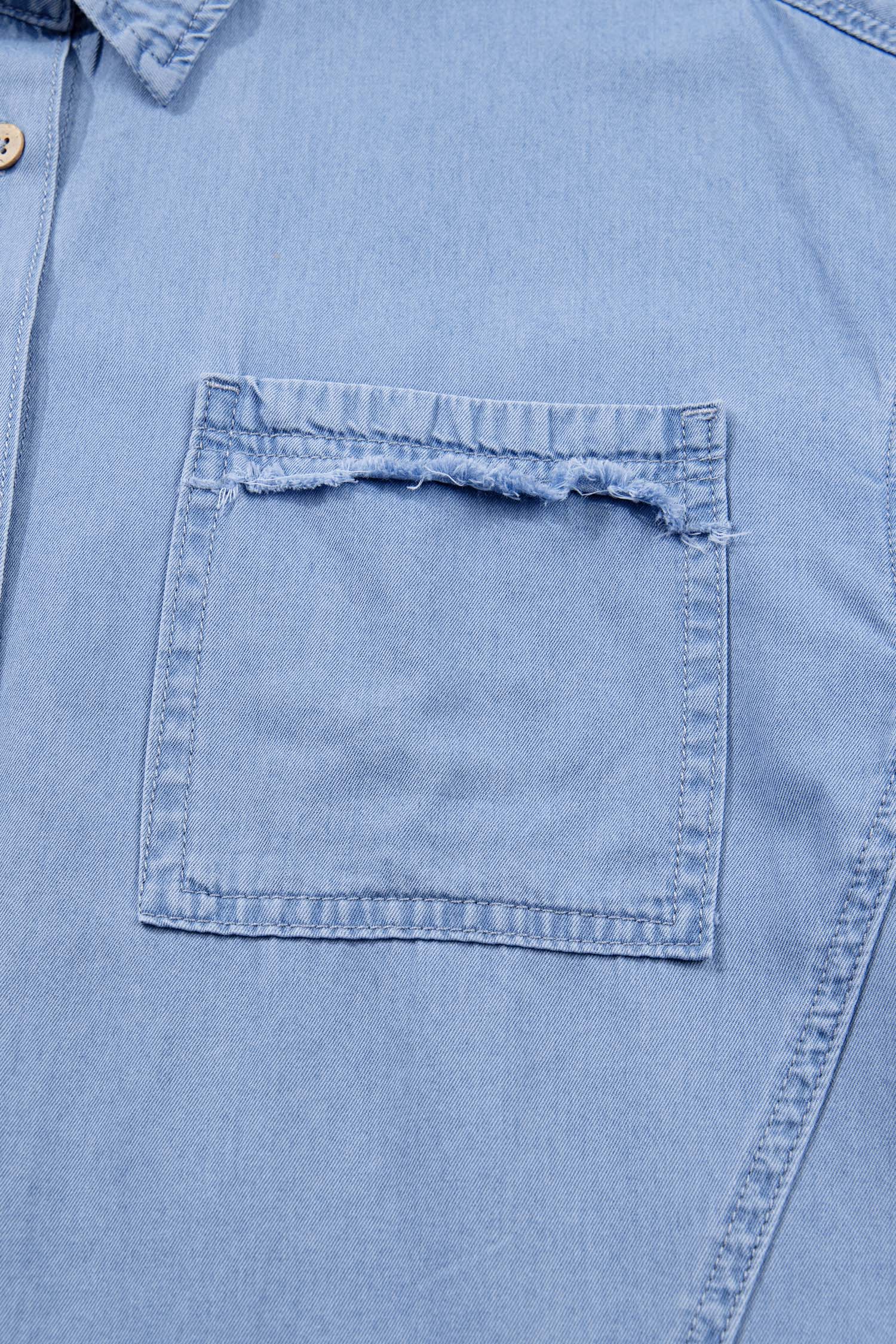 Myosotis Washed Drop Shoulder Bracelet Sleeve Chambray Shirt - loveforevers