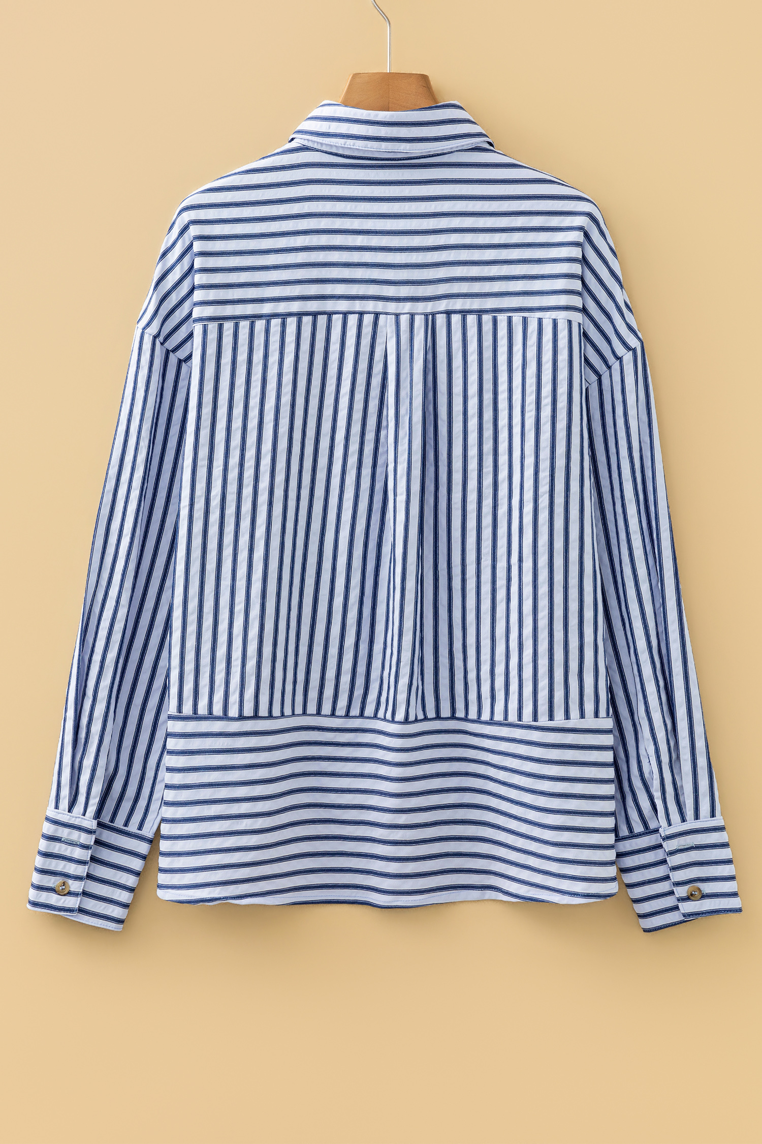 Blue Stripe Button Down Long Sleeve Loose Shirt - loveforevers